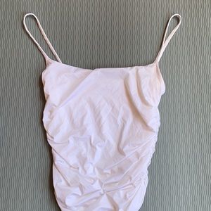 ARITZIA White Ruched Cami Bodysuit